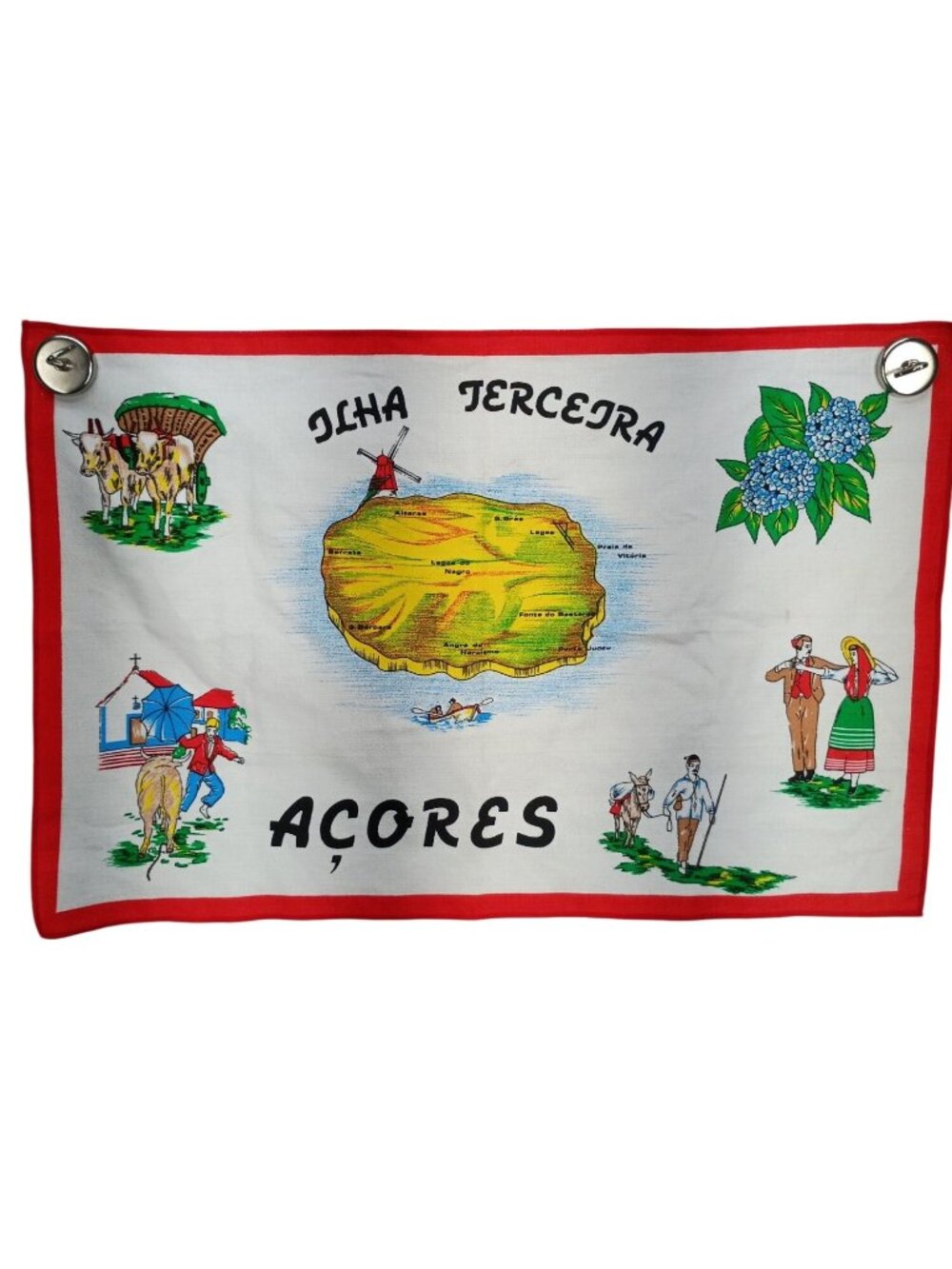 Colorful Ilha Terceira Azores Souvenir Kitchen Towel Cotton/Polyester Blend Made